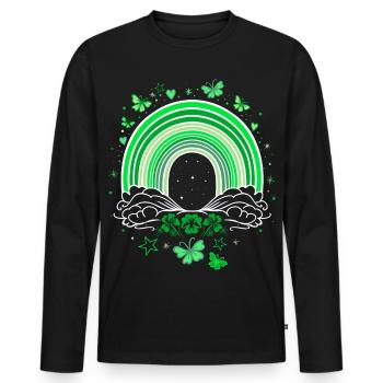 St Patrick's Day rainbow with butterflies - Men's Premium Organic Long Sleeve Shirt - black - Front - Nico (187cm)