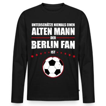 Alter Mann - Berlin Fan | Retro Vintage Design - Männer Premium Bio Langarmshirt - Schwarz - Vorne - Nico (187cm)