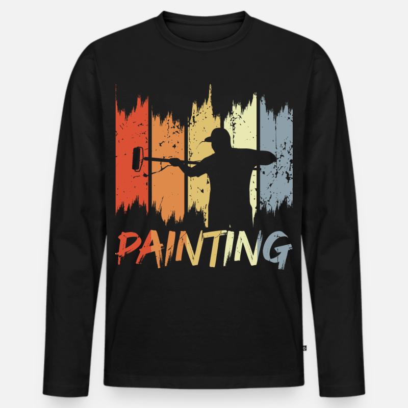 Retro Maler - Männer Premium Bio Langarmshirt - Schwarz