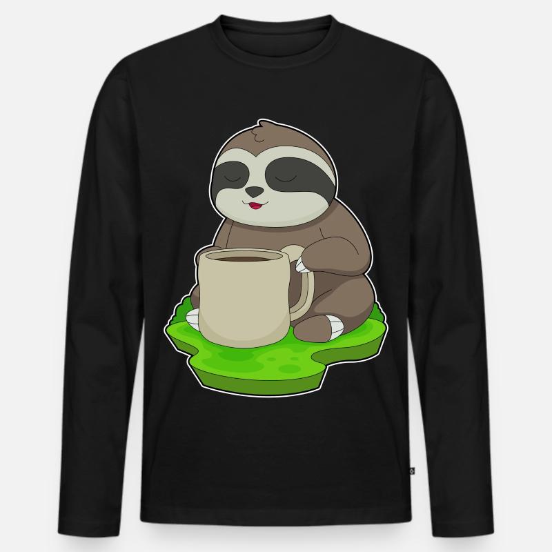 Faultier Tasse Kaffee - Männer Premium Bio Langarmshirt - Schwarz