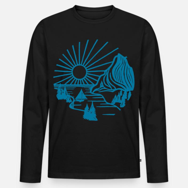 Urlaubslandschaft (Blau) - Männer Premium Bio Langarmshirt - Schwarz