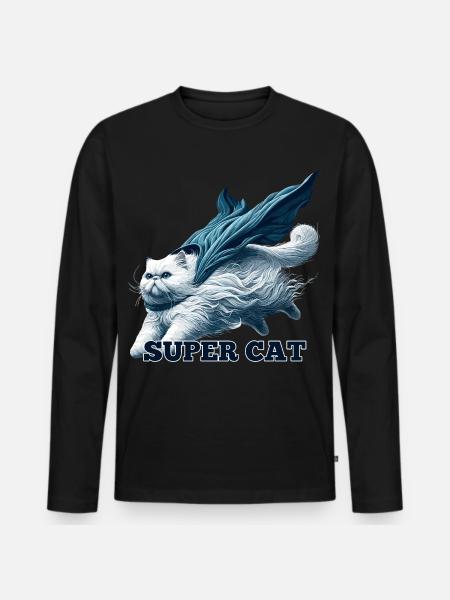 Super Cat persisk hvid persisk kattegave - Premium økologisk langærmet T-shirt til mænd - sort