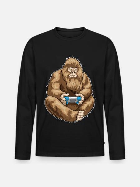 Bigfoot Halloween Gamer - Men's Premium Organic Long Sleeve Shirt - black