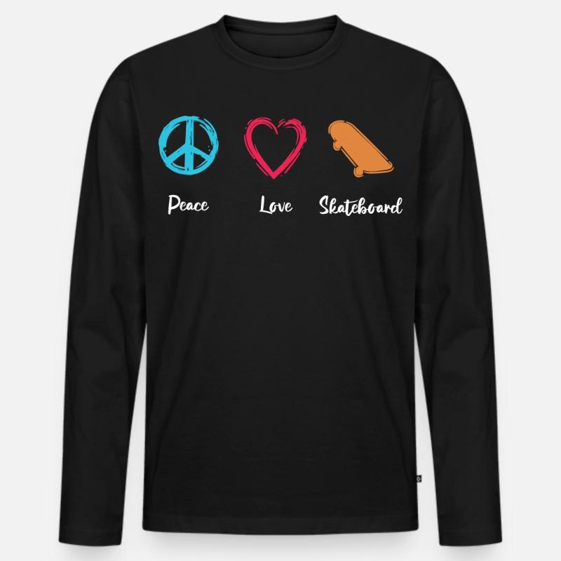 Frieden Liebe Skateboard - Männer Premium Bio Langarmshirt - Schwarz