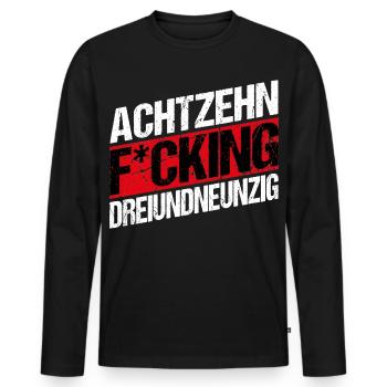 Achtzehn Fucking Dreiundneunzig - Männer Premium Bio Langarmshirt - Schwarz - Vorne - Nico (187cm)