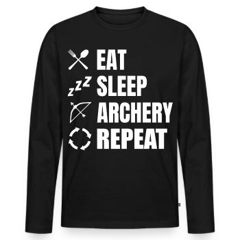 Essen Schlafen Bogenschießen Wiederholen - Männer Premium Bio Langarmshirt - Schwarz - Vorne - Nico (187cm)