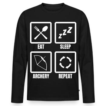 Eat Sleep Archery Repeat - Männer Premium Bio Langarmshirt - Schwarz - Vorne - Nico (187cm)