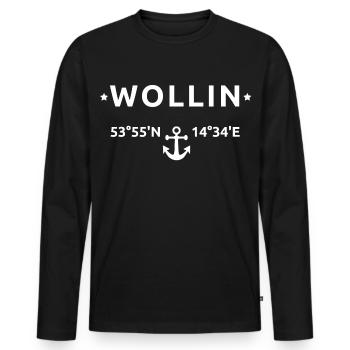 Wollin Koordinaten - Männer Premium Bio Langarmshirt - Schwarz - Vorne - Nico (187cm)