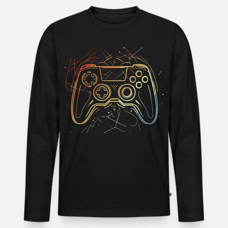Gaming Controller Skizze Retro - Männer Premium Bio Langarmshirt - Schwarz