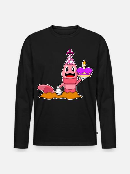 Worm Birthday Cake - Men's Premium Organic Long Sleeve Shirt - black