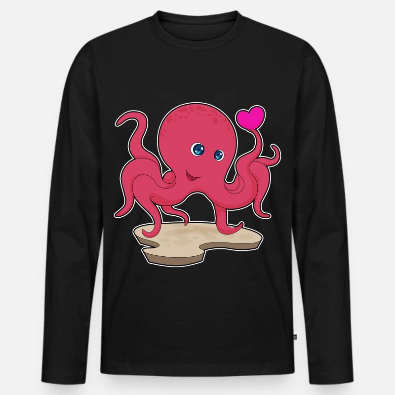 Krake Herz - Männer Premium Bio Langarmshirt - Schwarz
