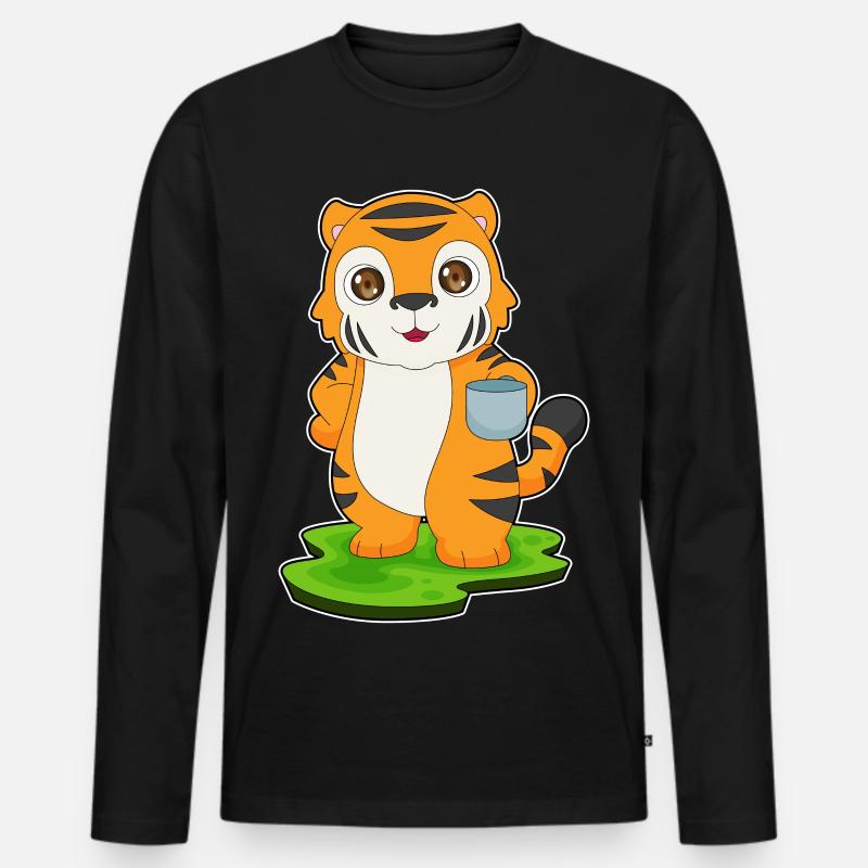 Tiger Kaffee Tasse - Männer Premium Bio Langarmshirt - Schwarz
