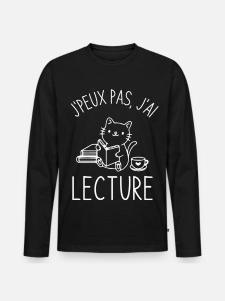 Lecture café chat mignon - T-shirt manches longues Premium bio Homme - noir