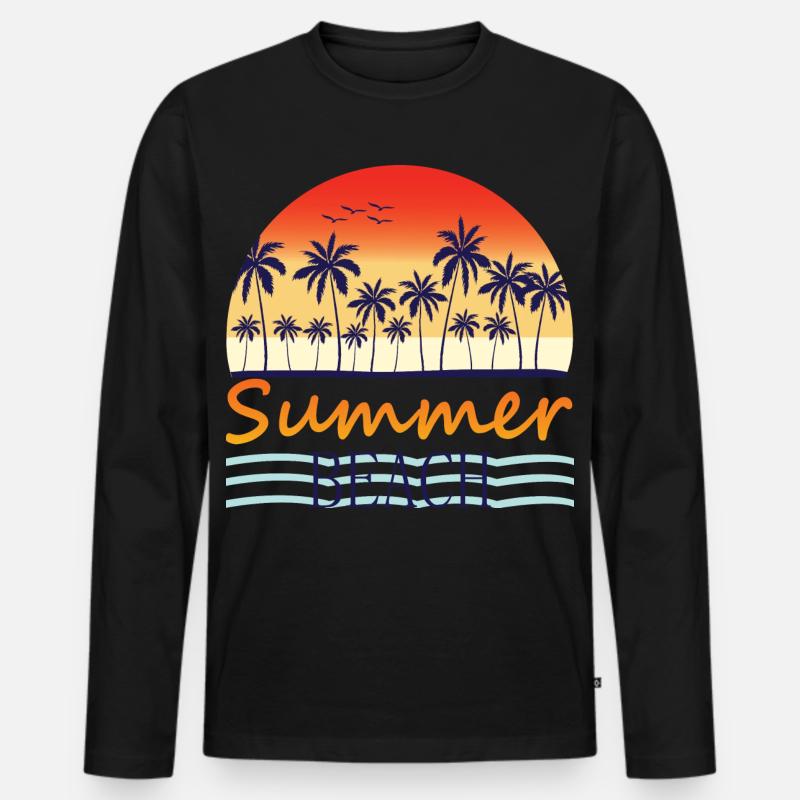 Summer Beach - Männer Premium Bio Langarmshirt - Schwarz