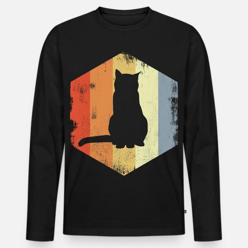 Retro Katze - Männer Premium Bio Langarmshirt - Schwarz