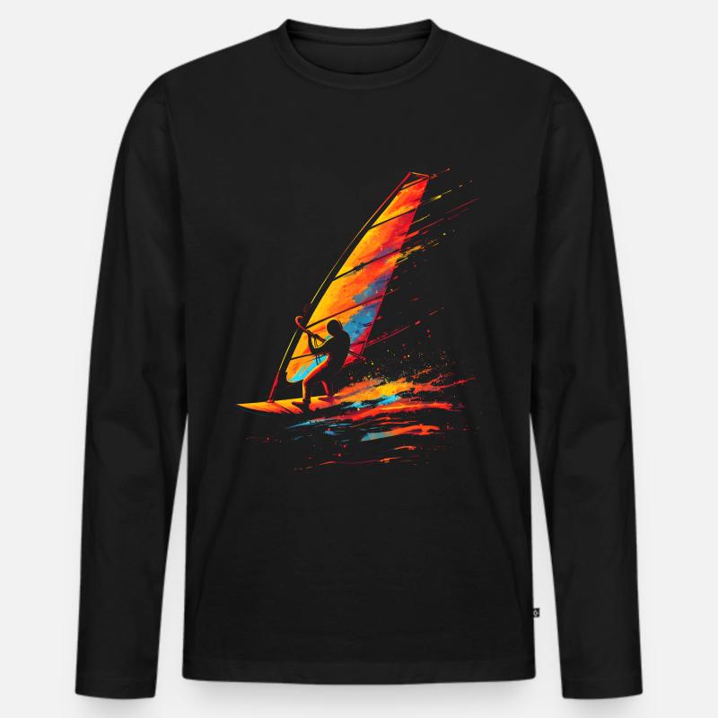 Windsurfen 90er Look - Männer Premium Bio Langarmshirt - Schwarz