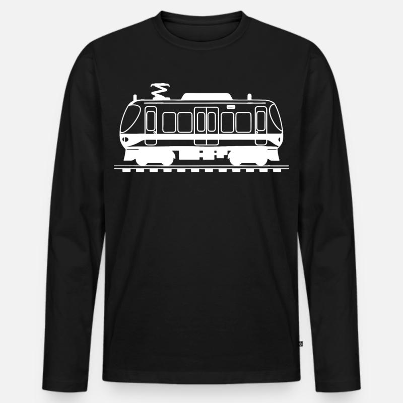 Eisenbahn Zeichnung - Männer Premium Bio Langarmshirt - Schwarz