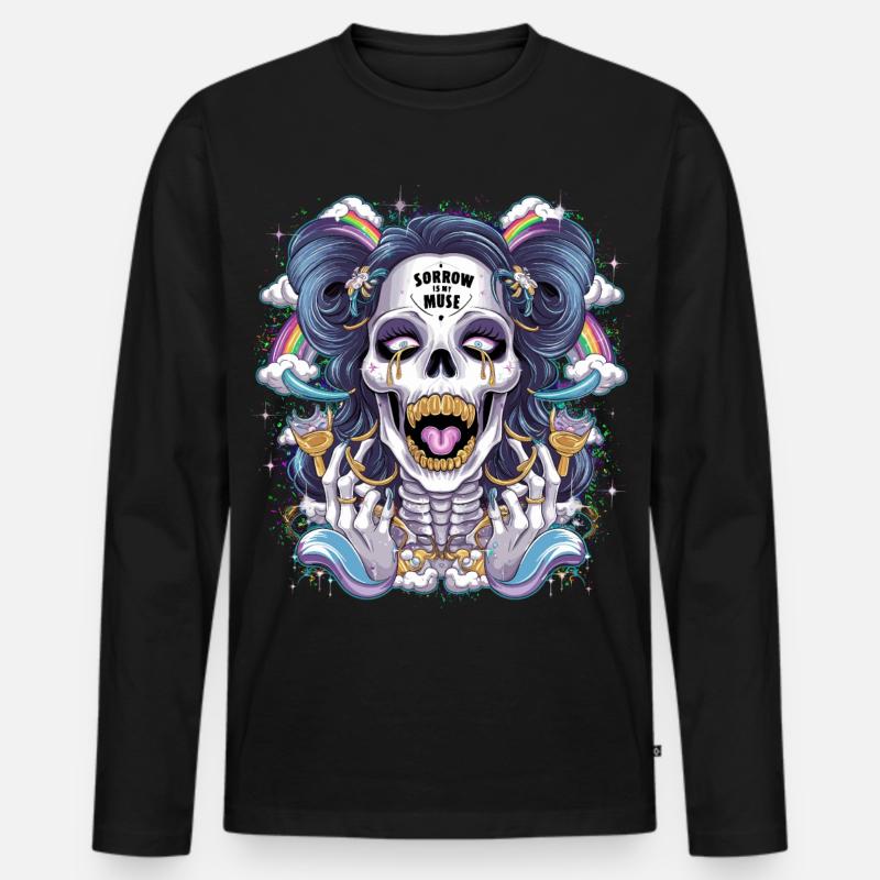 Glitzernder Skelettschädel mit Regenbogen - Männer Premium Bio Langarmshirt - Schwarz
