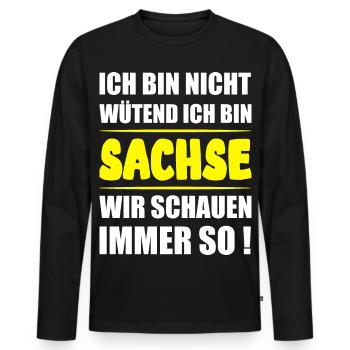 Ich bin Sachse – Lustiger Sächsisch Spruch - Männer Premium Bio Langarmshirt - Schwarz - Vorne - Nico (187cm)
