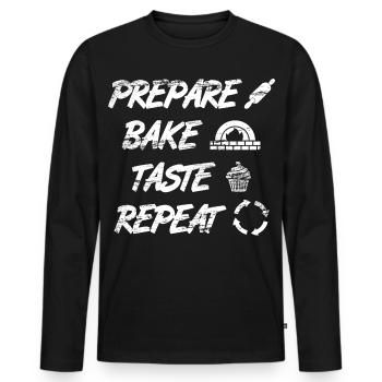 Prepare, Bake, Taste, Repeat - Men's Premium Organic Long Sleeve Shirt - black - Front - Nico (187cm)