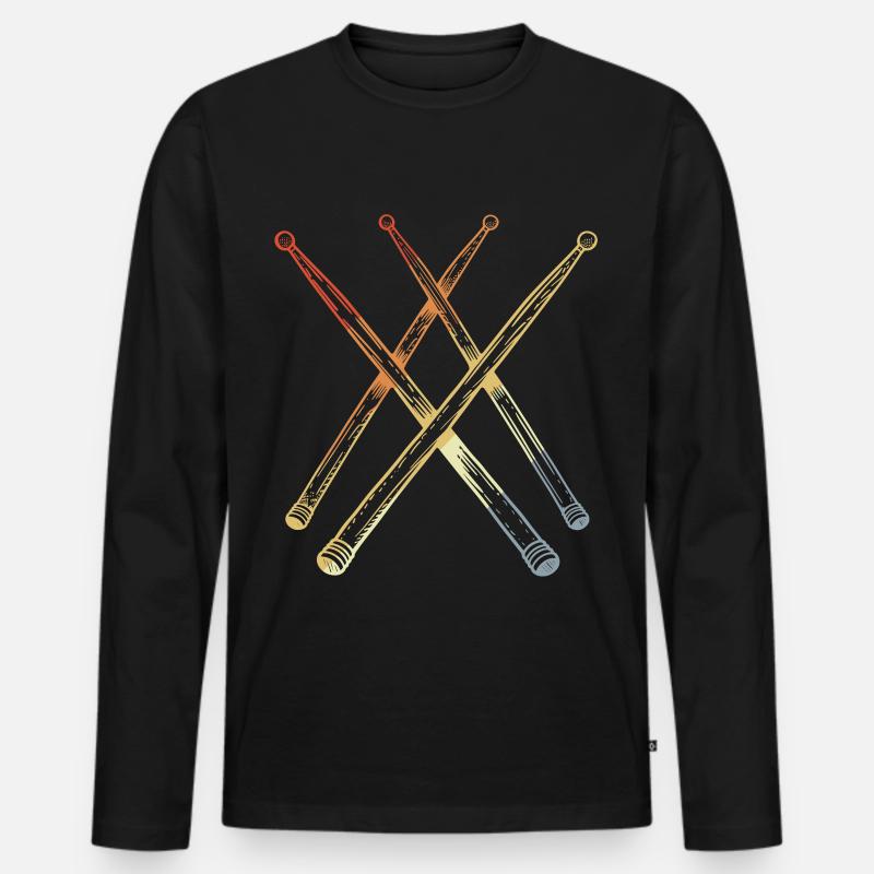 Retro Schlagzeugstöcke Skizze - Männer Premium Bio Langarmshirt - Schwarz