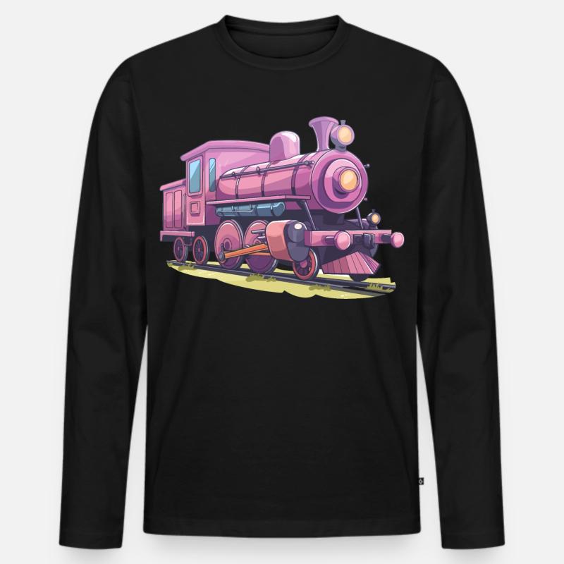 Lokomotive Comic Look - Männer Premium Bio Langarmshirt - Schwarz