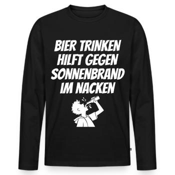 Bier Trinken Hilft Gegen Sonnenbrand im Nacken - Männer Premium Bio Langarmshirt - Schwarz - Vorne - Nico (187cm)