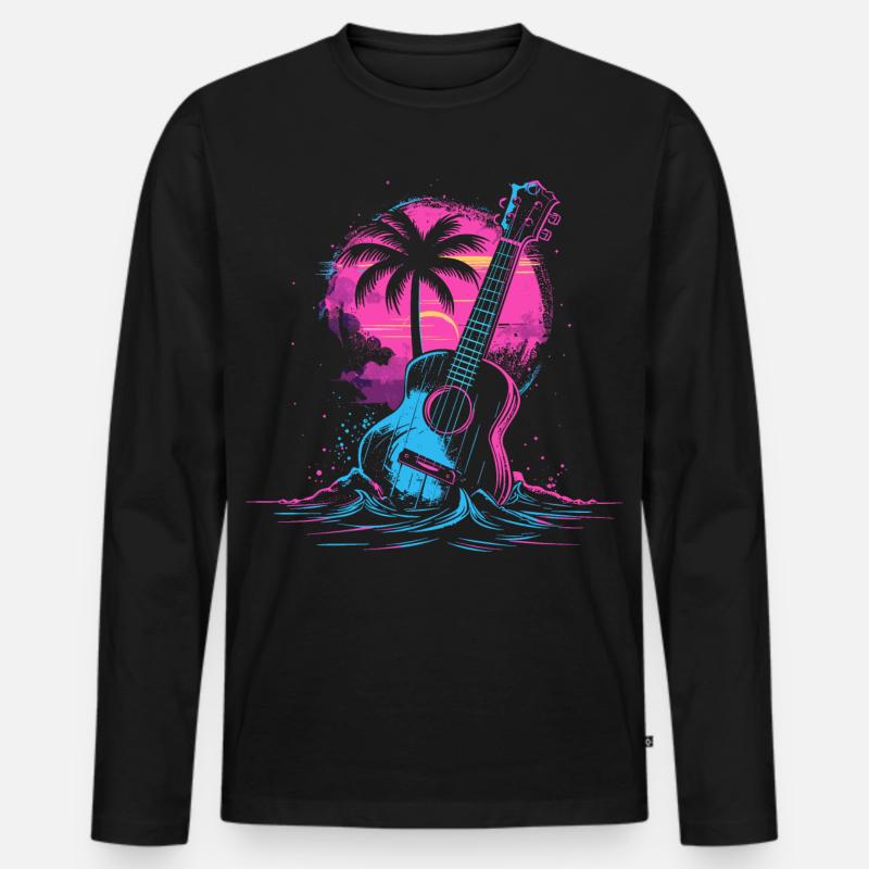 Ukulele 80er Jahre Look - Männer Premium Bio Langarmshirt - Schwarz