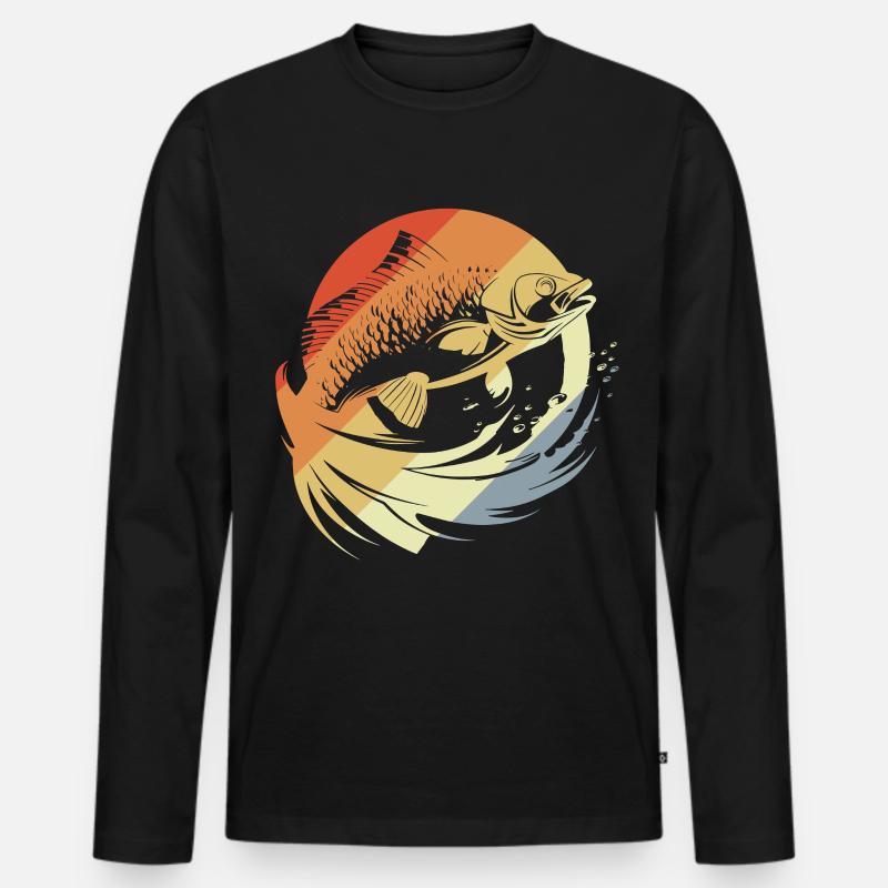 Fisch Grafik Retro Look - Männer Premium Bio Langarmshirt - Schwarz