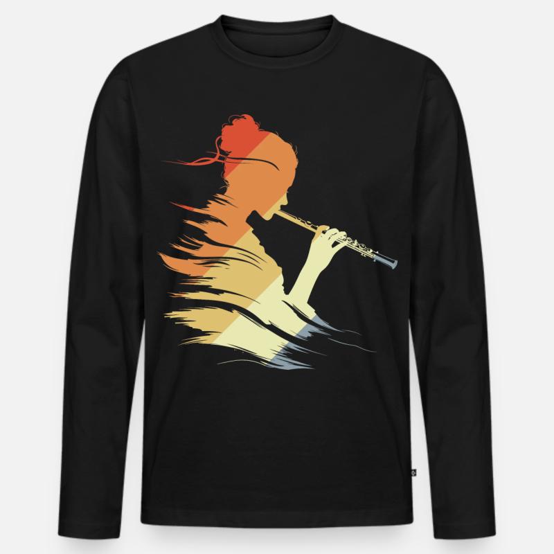 Flöte Mädchen Grafik Retro - Männer Premium Bio Langarmshirt - Schwarz