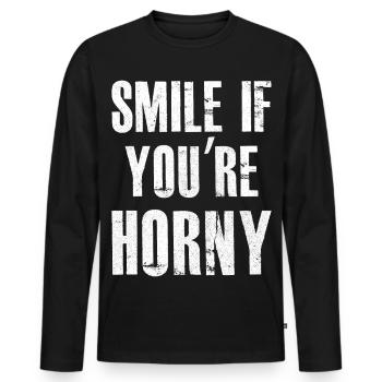 Souriez si vous êtes excité - T-shirt manches longues Premium bio Homme - noir - Devant - Nico (187cm)