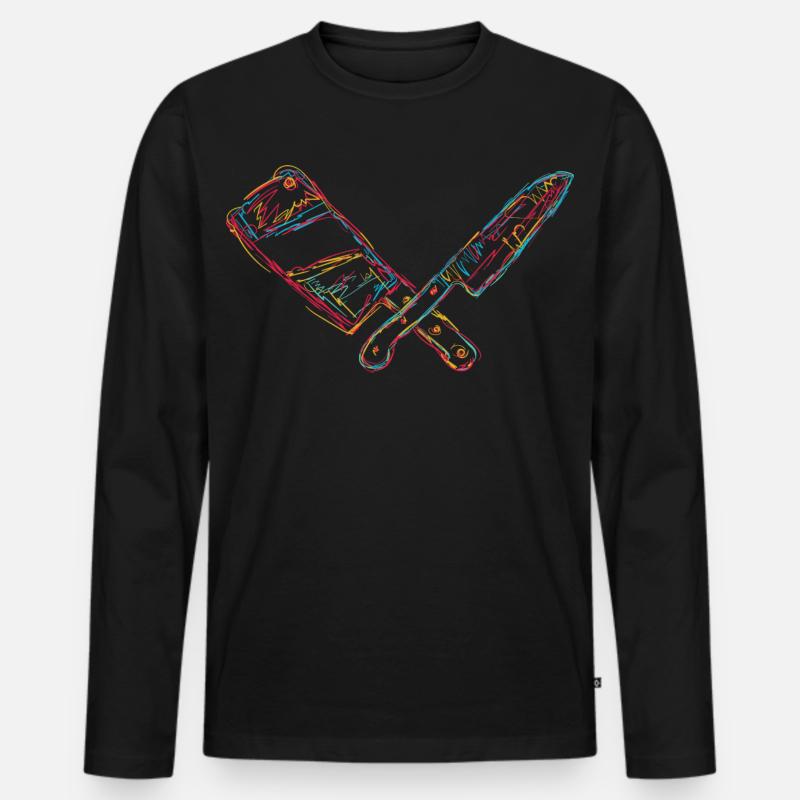 Retro Hackbeil - Männer Premium Bio Langarmshirt - Schwarz