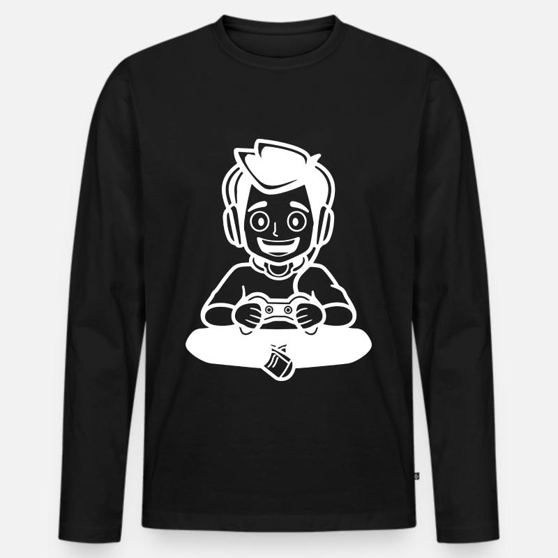Gamer Junge - Männer Premium Bio Langarmshirt - Schwarz