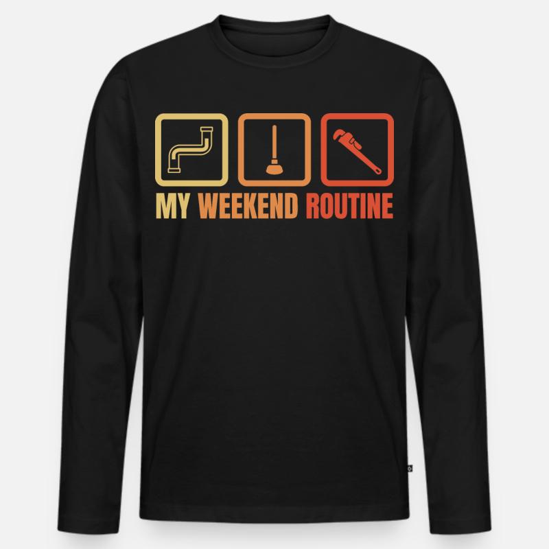 Klempner Wochenendroutine - Männer Premium Bio Langarmshirt - Schwarz