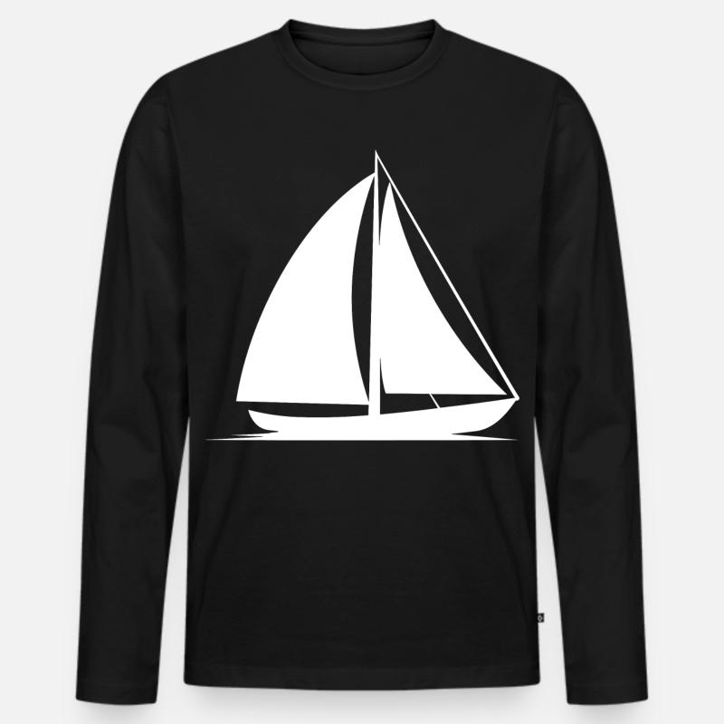 Segelboot Line Art - Männer Premium Bio Langarmshirt - Schwarz