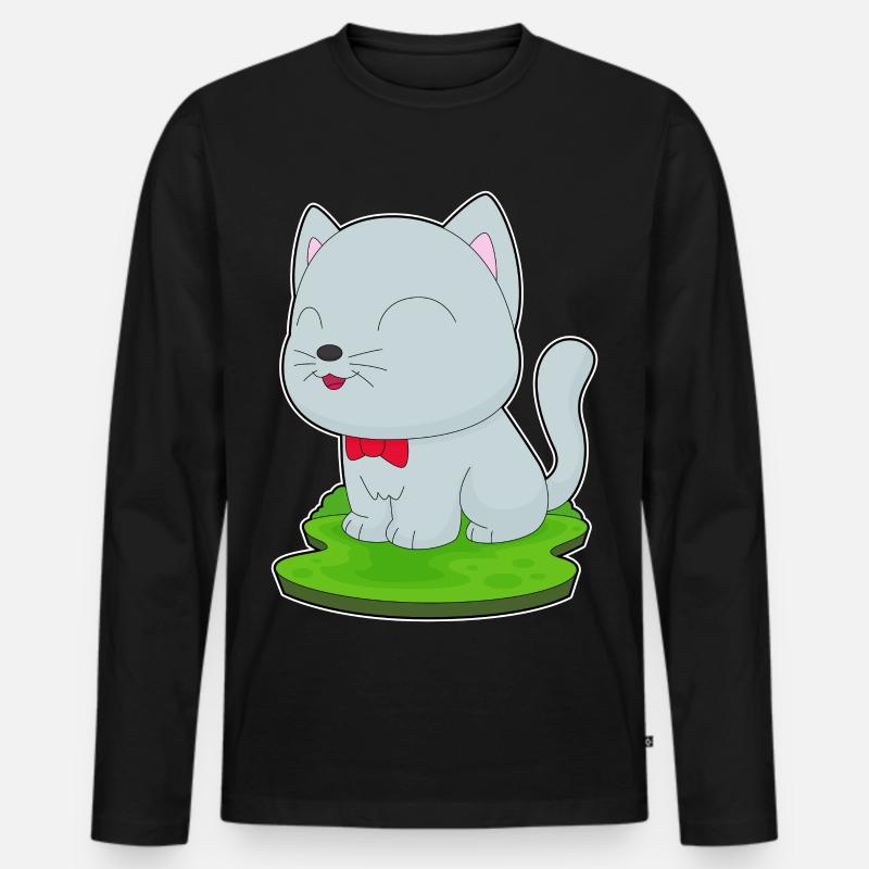 Katze Fliege - Männer Premium Bio Langarmshirt - Schwarz
