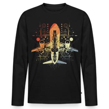 Flugzeug Zeichnung Retro Look - Männer Premium Bio Langarmshirt - Schwarz - Vorne - Nico (187cm)