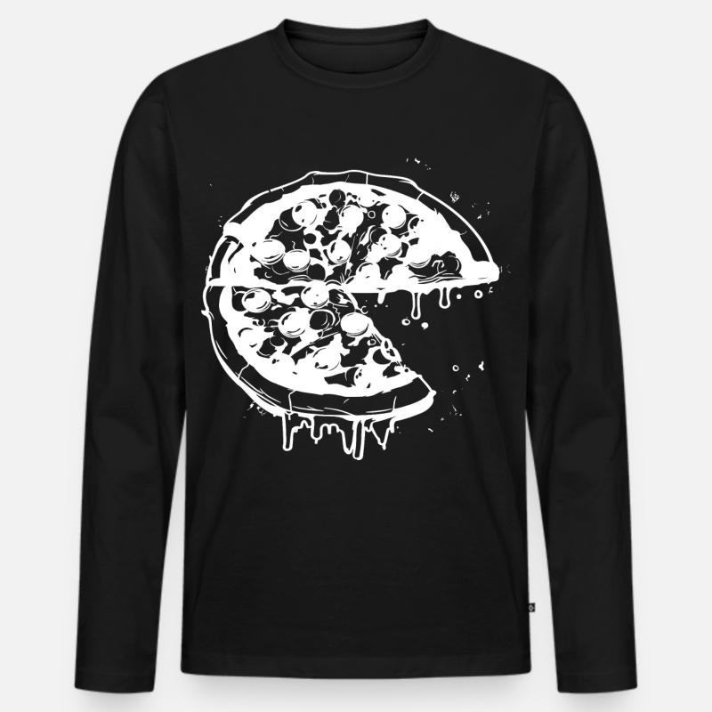 Pizza Zeichnung - Männer Premium Bio Langarmshirt - Schwarz