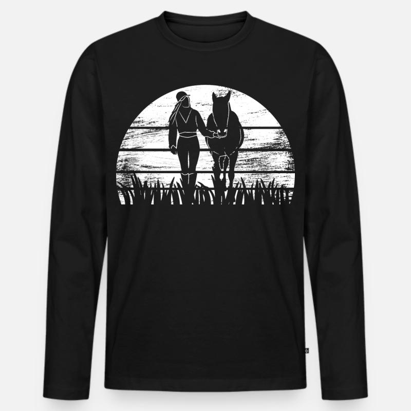 Pferd Mädchen - Männer Premium Bio Langarmshirt - Schwarz