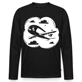 Dessin de l’avion d’hélice - T-shirt manches longues Premium bio Homme - noir - Devant - Nico (187cm)