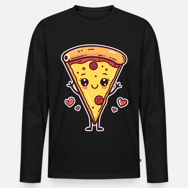 Pizza Cartoon Look - Männer Premium Bio Langarmshirt - Schwarz