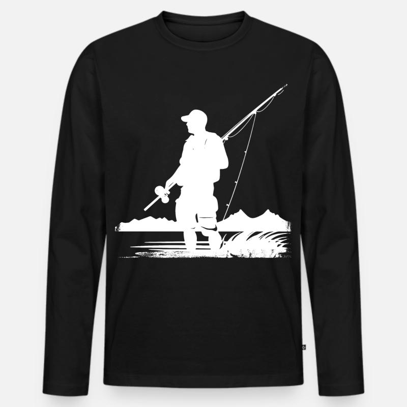 Angeln Zeichnung - Männer Premium Bio Langarmshirt - Schwarz