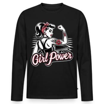 Girl Power Strength Woman Rockabilly Gift - Men's Premium Organic Long Sleeve Shirt - black - Front - Nico (187cm)