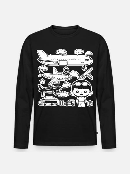 Airplanes Cartoon Style - Men's Premium Organic Long Sleeve Shirt - black