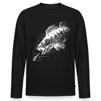 Fisch des Lebens! - Angeltshirt Zanderangriff 2 W - Männer Premium Bio Langarmshirt - Schwarz - Vorne - Nico (187cm)