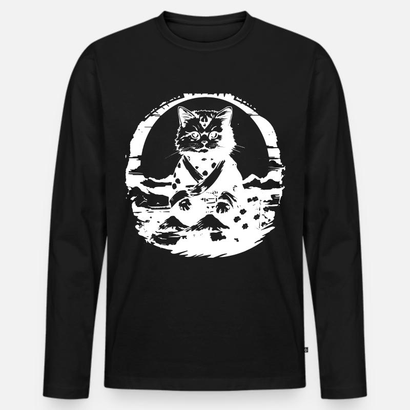 Japanische Katze - Männer Premium Bio Langarmshirt - Schwarz