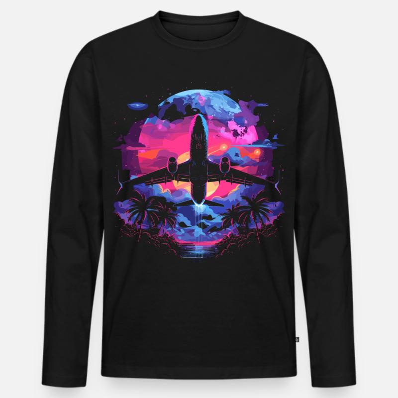Retro Flugzeug Retrowave - Männer Premium Bio Langarmshirt - Schwarz