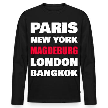 Magdeburg Stadt  - Männer Premium Bio Langarmshirt - Schwarz - Vorne - Nico (187cm)