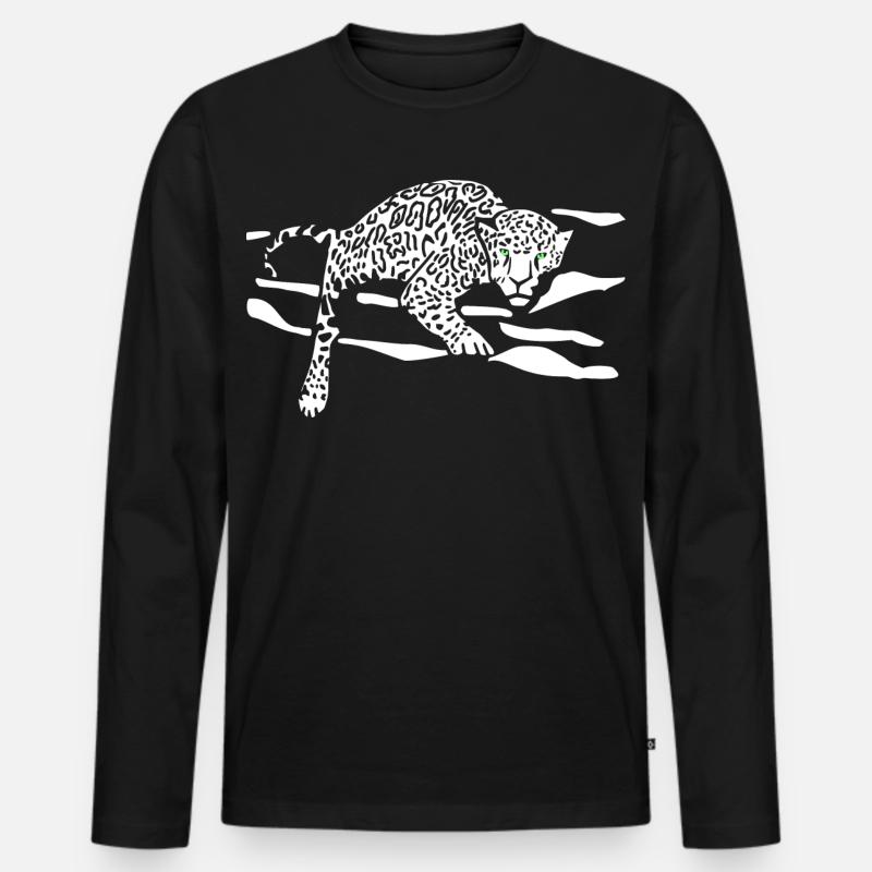 Leopard Sprung Silhouette - Männer Premium Bio Langarmshirt - Schwarz