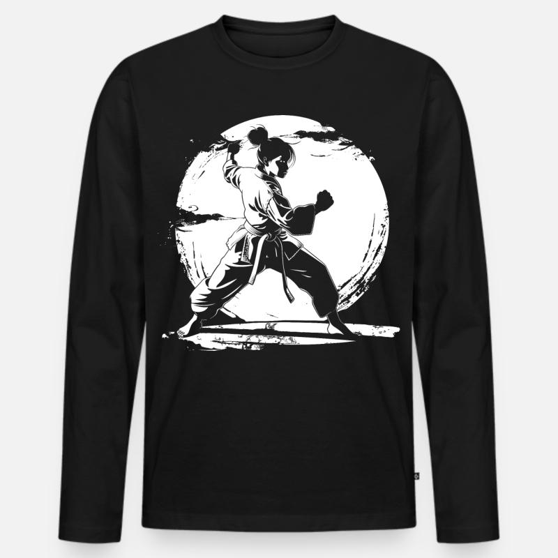 Karate Mädchen Zeichnung - Männer Premium Bio Langarmshirt - Schwarz